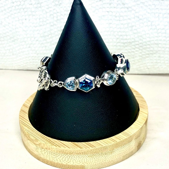 FACETED BLUE TOPAZ Sterling Silver Toggle Bracelet - Picture 5 of 12